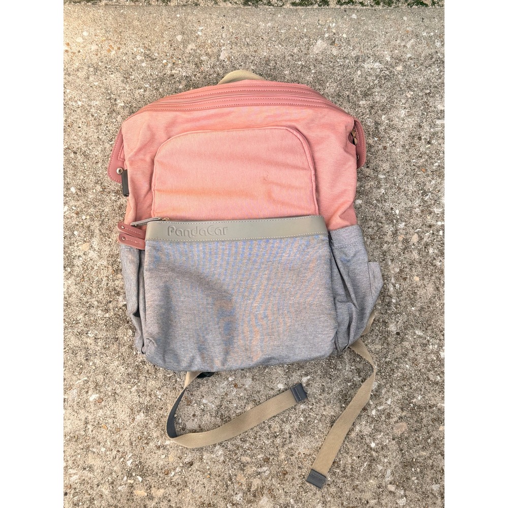 PandaEar Diaper Bag Backpack Pink Gray Canvas Multi Pocket Travel‎ Kids Baby Bag